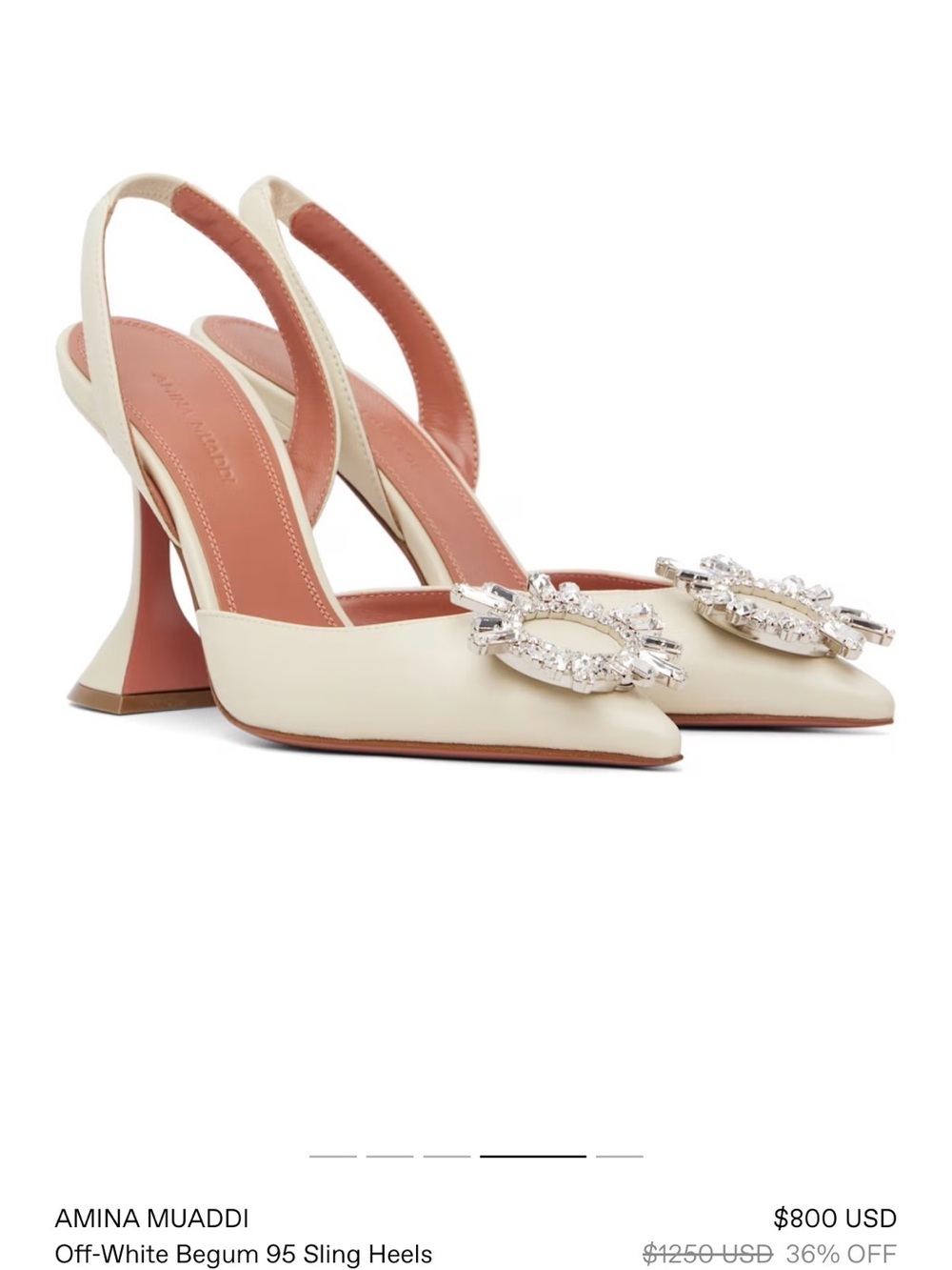 Amina Muaddi Off-White Crystal-Embellished Slingback Heels